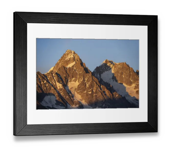 Framed Print : Rocky peaks at sunset, alpenglow