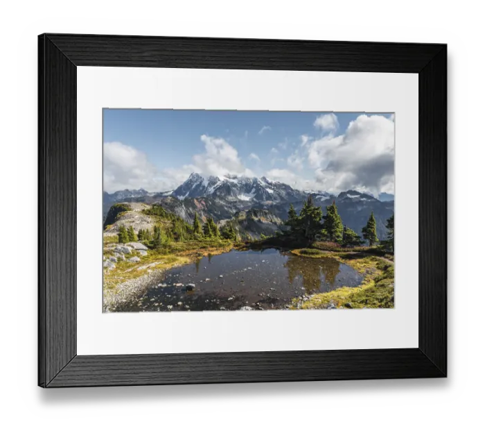 Framed Print : Small mountain lake at Tabletop Mountain