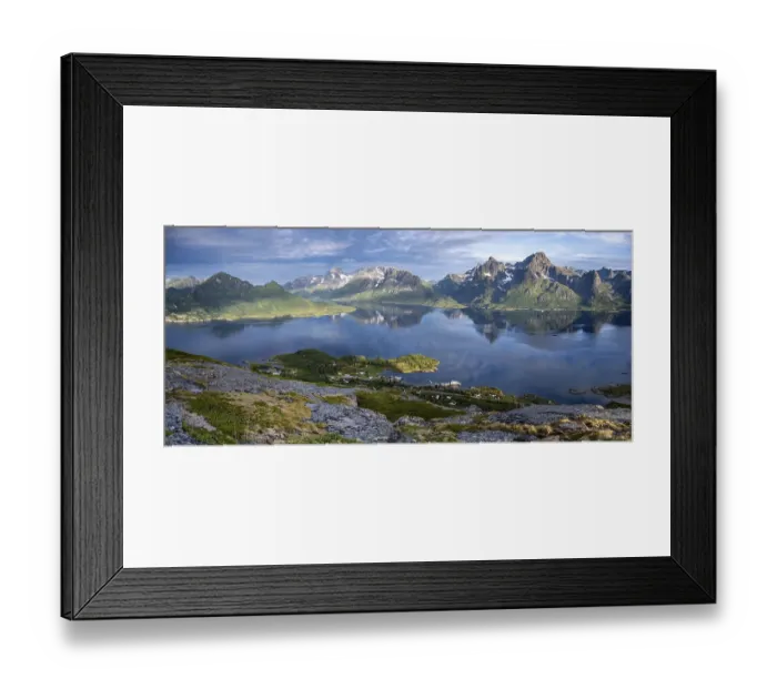 Framed Print : Mountain panorama, Fjord Raftsund and mountains