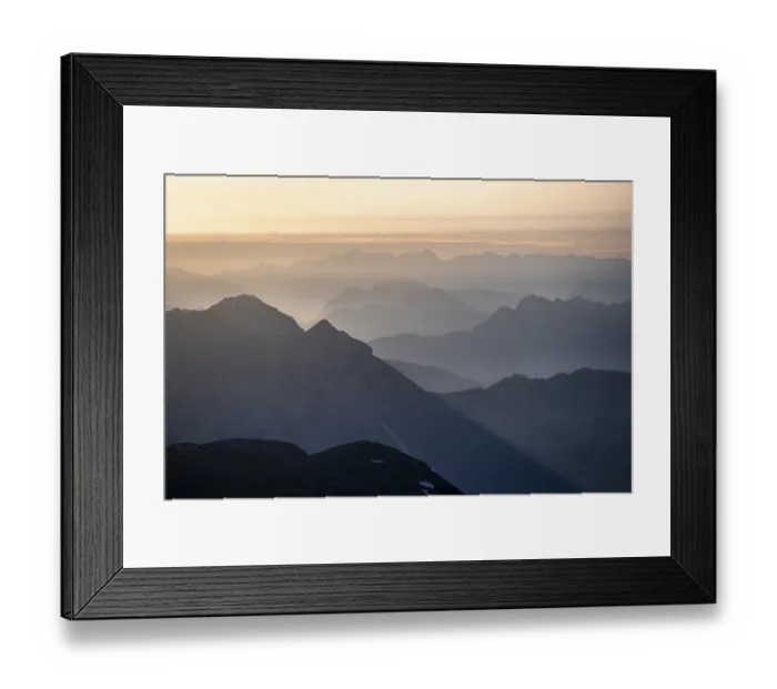Framed Print : Evening mood, silhouettes, dramatic mountain landscape Framed Print : Evening mood, silhouettes, dramatic mountain landscape
