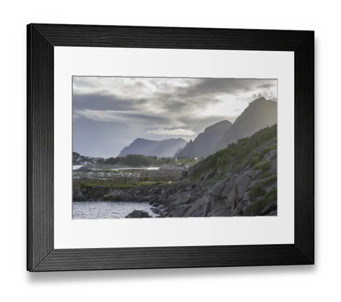 Framed Print : Coast with drying racks, Moskenes