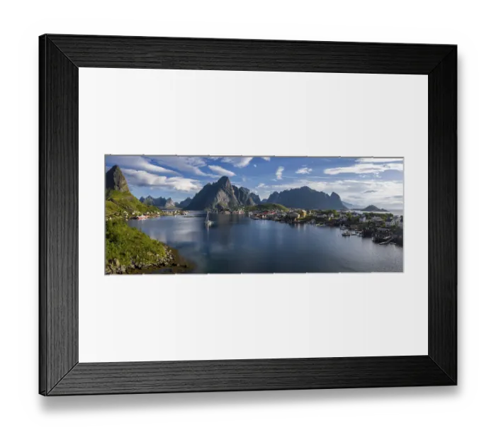 Framed Print : Aerial view Reine, Reinefjord with mountains Framed Print : Aerial view Reine, Reinefjord with mountains