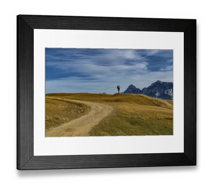 Framed Print : Trail with memorial cross and South Tyrolean mountains