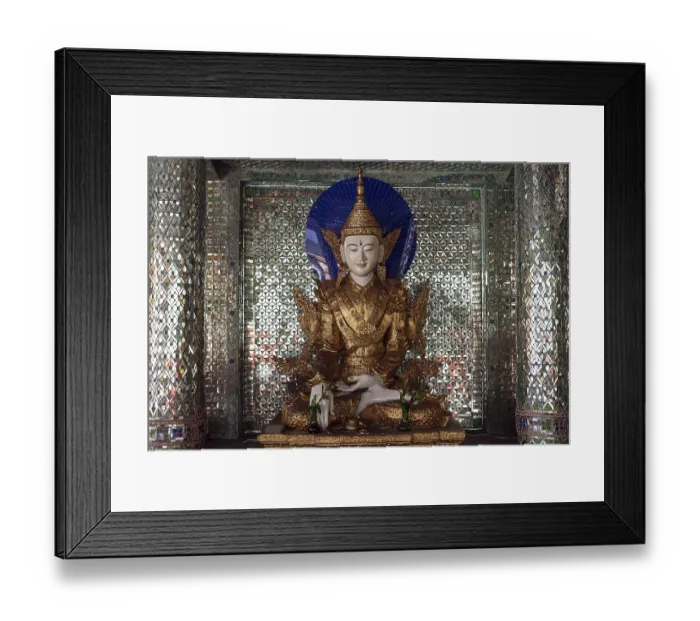 Framed Print : Buddha statue inside a shrine with mirror mosaic Framed Print : Buddha statue inside a shrine with mirror mosaic