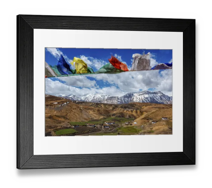 Framed Print : Buddhist prayer flags lungta with Om mani padme hum Framed Print : Buddhist prayer flags lungta with Om mani padme hum