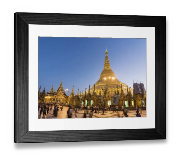 Framed Print : Crowds of visitors at Shwedagon Pagoda at dawn Framed Print : Crowds of visitors at Shwedagon Pagoda at dawn