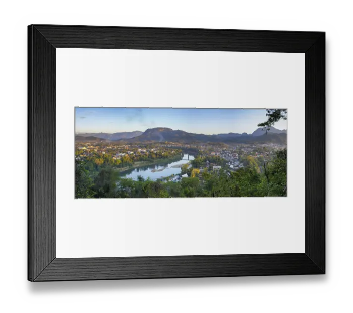 Framed Print : Panorama over Luang Prabang with Nam Khan River and Wat Phol Pao in the background Framed Print : Panorama over Luang Prabang with Nam Khan River and Wat Phol Pao in the background