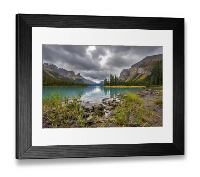 Framed Print : Spirit Island, shores of Maligne Lake