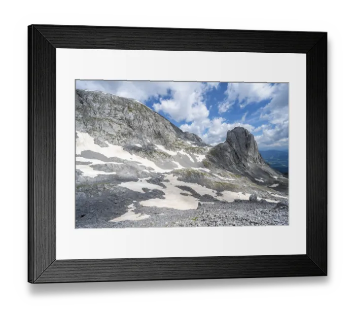 Framed Print : Rocky mountain landscape with remnants of snow
