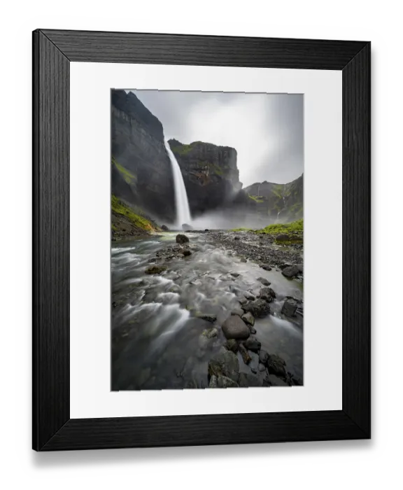 Framed Print : Haifoss and Granni waterfall at a canyon