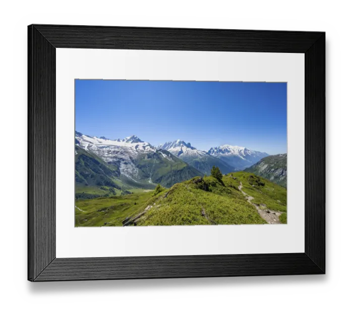 Framed Print : Mountain panorama with glaciated mountain peaks