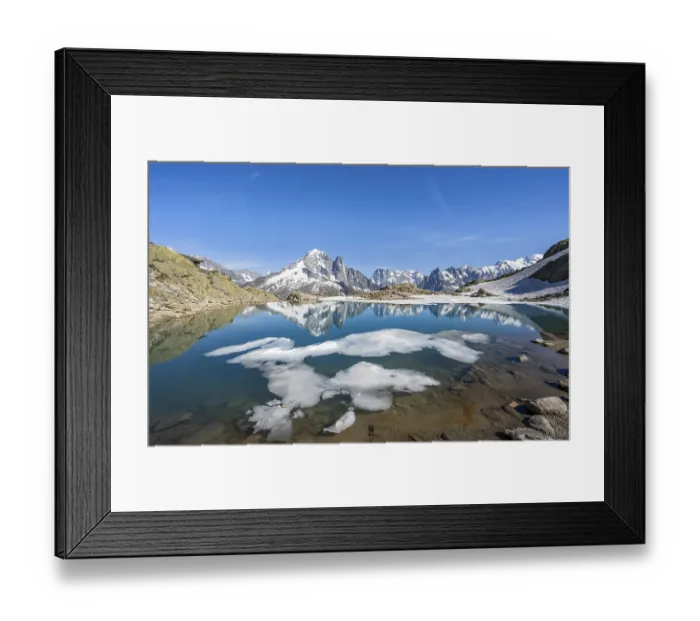 Framed Print : Mountain landscape with mountain lake and ice floe