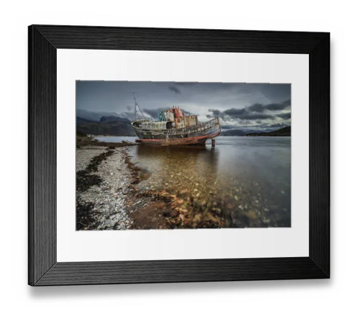 Framed Print : Shipwreck, coast, sea, mountains