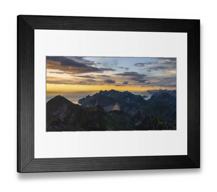Framed Print : Sunset, evening mood, mountain landscape with fjord
