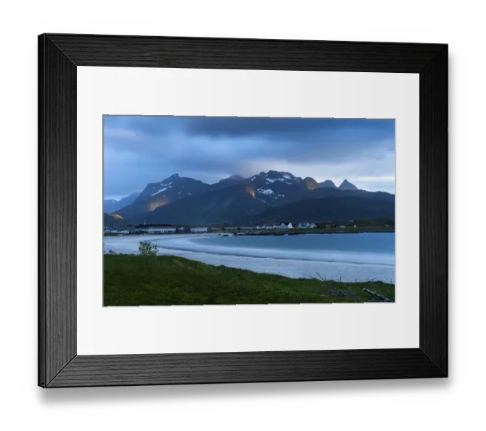 Framed Print : The village of Ramberg with sea and sandy beach