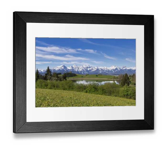 Framed Print : Mountain landscape, spring meadow near Fuessen Framed Print : Mountain landscape, spring meadow near Fuessen