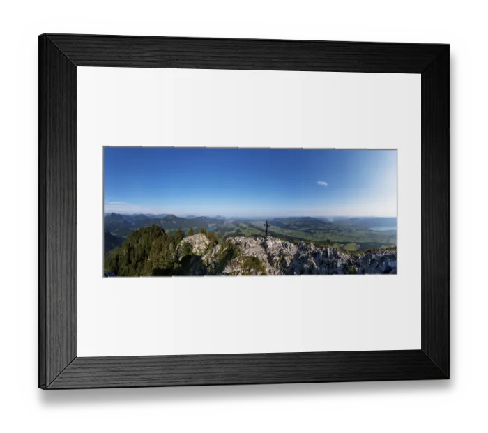 Framed Print : Drone shot, summit cross on the Schober with a view of Mondsee and Fuschlsee