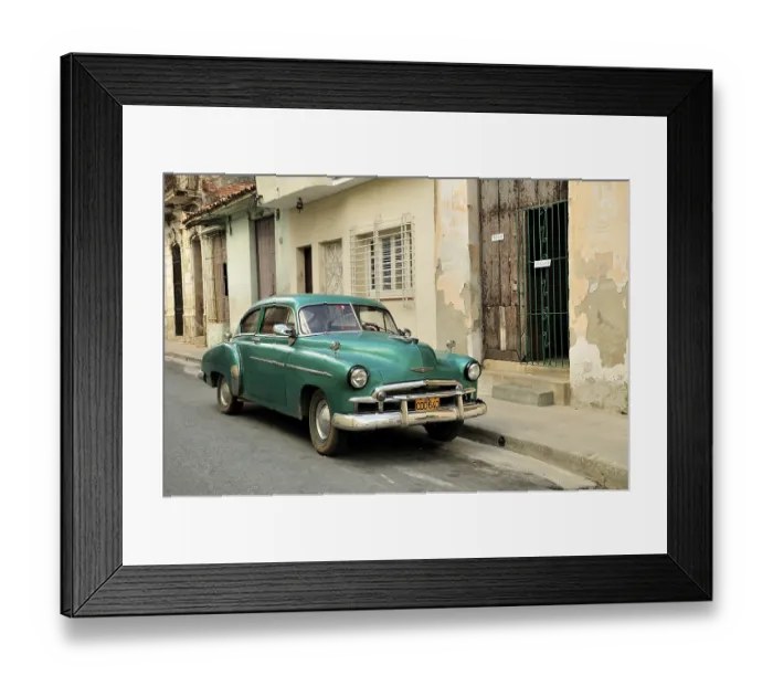 Framed Print : Classic car in the historic district of Camaguey