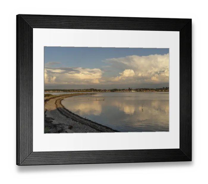 Framed Print : Sundsore beach on the Limfjord with a view of Hvalpsund Framed Print : Sundsore beach on the Limfjord with a view of Hvalpsund