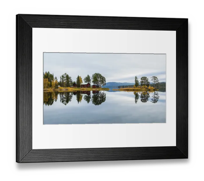 Framed Print : Autumnal landscape with lake, reflection Framed Print : Autumnal landscape with lake, reflection