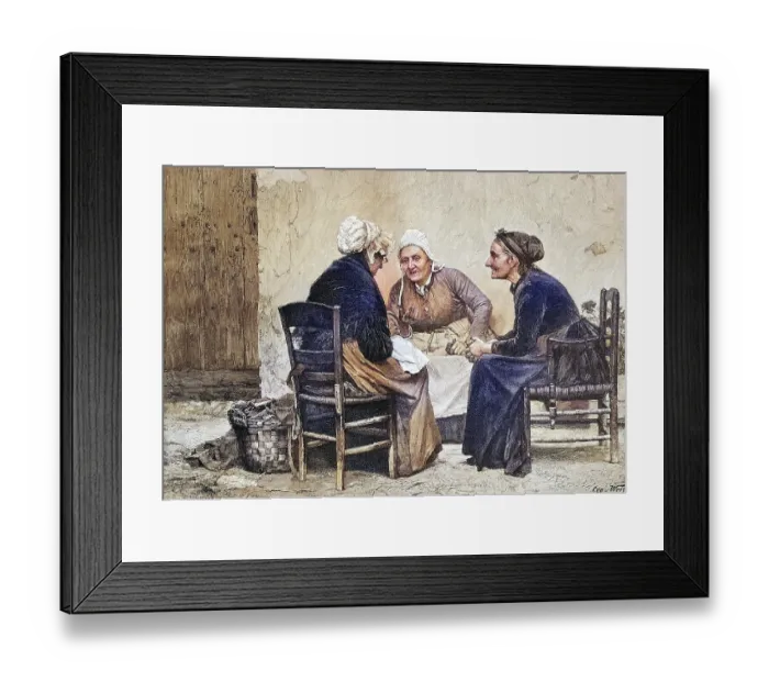 Framed Print : Gossips, three woman talk about the news in the village Framed Print : Gossips, three woman talk about the news in the village