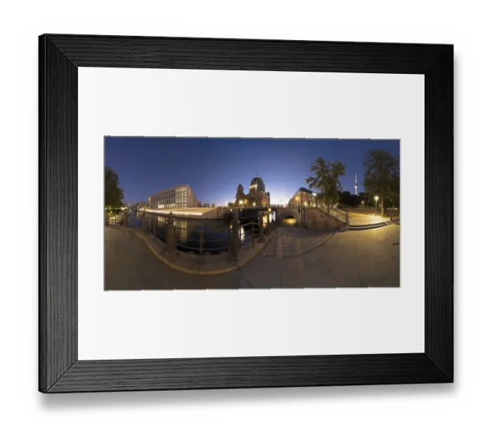 Framed Print : Berlin Cathedral, Humboldt Forum and TV Tower in 360° panoramic view at night