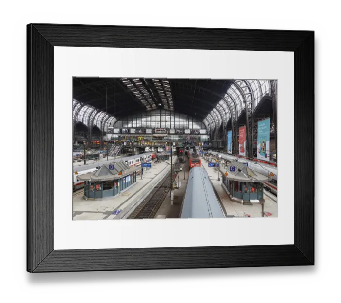 Framed Print : Deutsche Bahn DB main station Hbf with trains in Hamburg