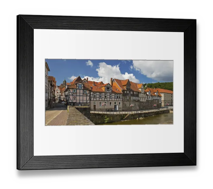 Framed Print : Half-timbered houses on the Werra River