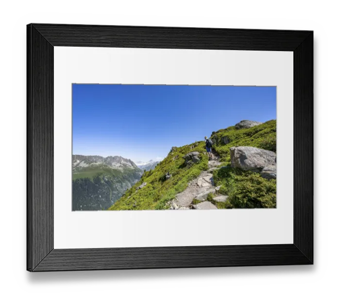 Framed Print : Mountaineer on hiking trail, hike to Aiguillette des Posettes