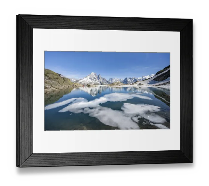 Framed Print : Mountain landscape with mountain lake and ice floe