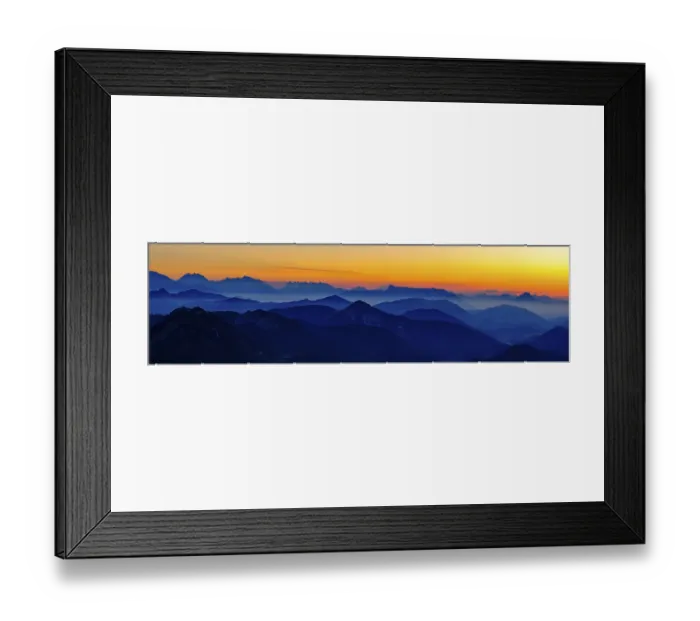 Framed Print : Panorama photo, Alpine panorama at dusk from the Schafbergspitze to the Berchtesgadener Alps