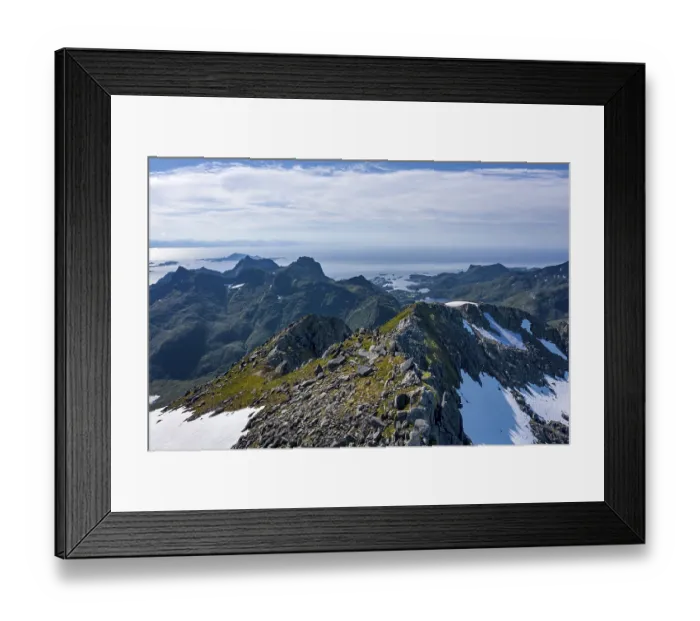 Framed Print : View of mountains and landscape from the top of Rundfjellet