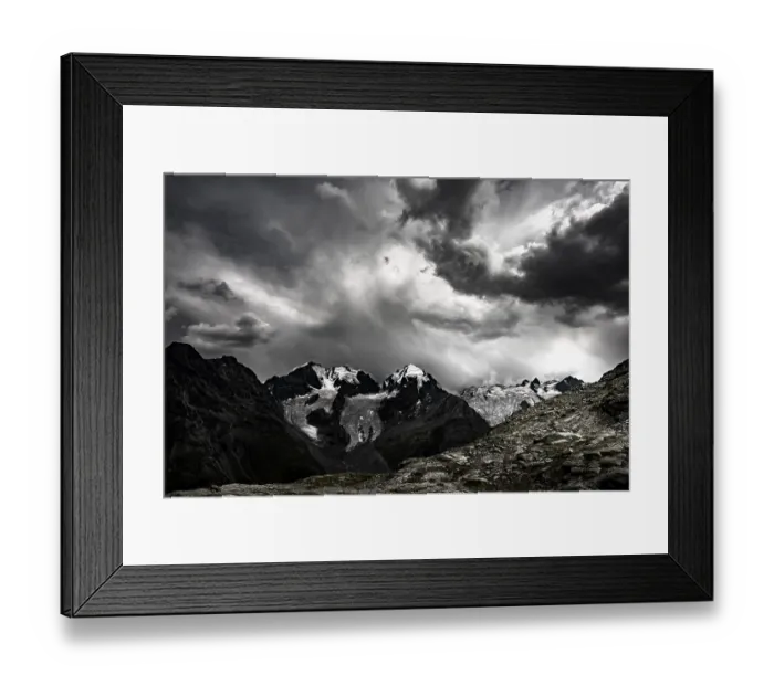 Framed Print : Summit of the Bernina Group with dramatic clouds