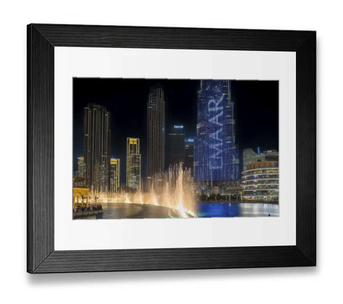 Framed Print : Night shot, water feature in Burj Khalifa Lake