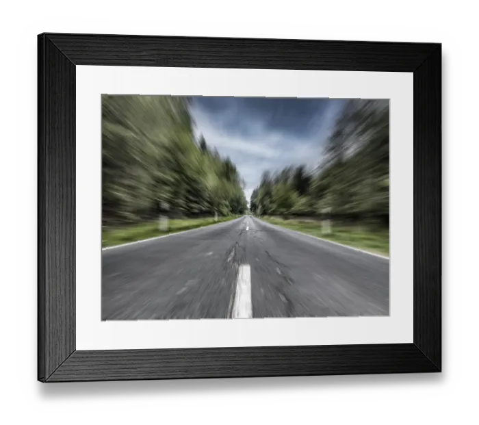 Framed Print : Photo with speed effect high speed speeding without speed limit from country road with central reservation leading to Framed Print : Photo with speed effect high speed speeding without speed limit from country road with central reservation leading to