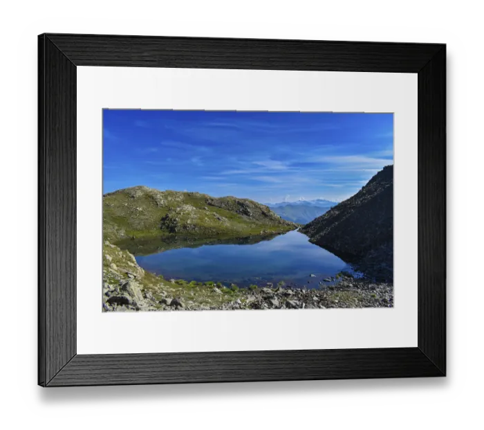 Framed Print : Small mountain lake below the Weisse Spitze with a view of the Grossglockner on the horizon
