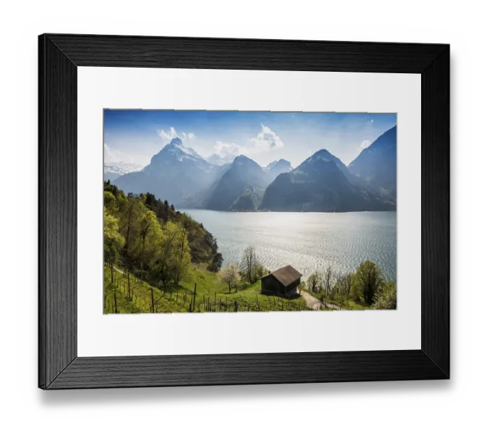Framed Print : Panorama with lake and mountains