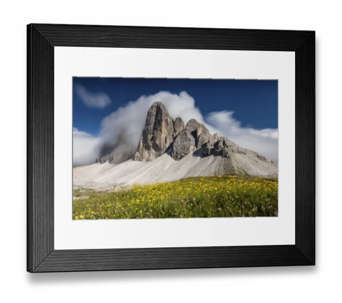 Framed Print : Tre Cime di Lavaredo or Tre Cime di Lavaredo with dragging clouds