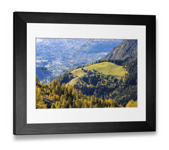 Framed Print : Traction and carrying cable of the Merano 2000 mountain railway