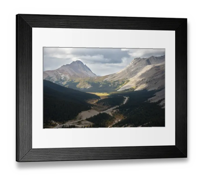 Framed Print : View of mountains Mount Wilcox and Nigel Peak and Wilcox Pass in autumn Framed Print : View of mountains Mount Wilcox and Nigel Peak and Wilcox Pass in autumn