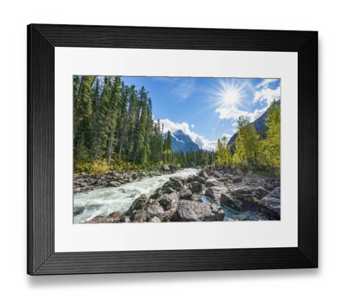 Framed Print : Wild river in Yoho Valley, Beautiful weather Framed Print : Wild river in Yoho Valley, Beautiful weather