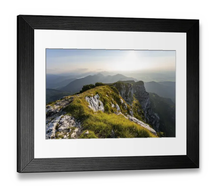 Framed Print : Striking rock face, view from the summit of the Benediktenwand in the evening light