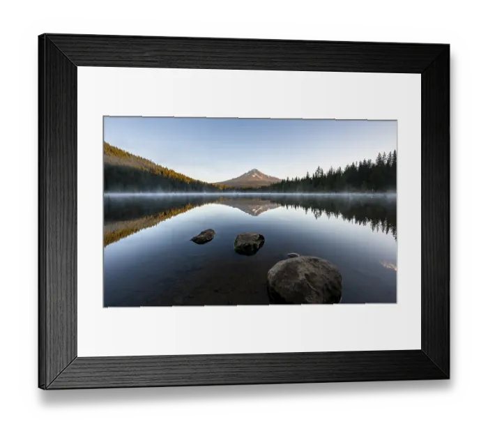 Framed Print : Three stones in the water, reflection of the volcano Mt Framed Print : Three stones in the water, reflection of the volcano Mt