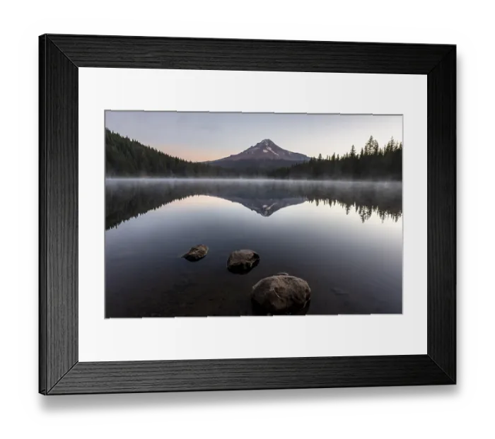 Framed Print : Three stones in the water, reflection of the volcano Mt Framed Print : Three stones in the water, reflection of the volcano Mt