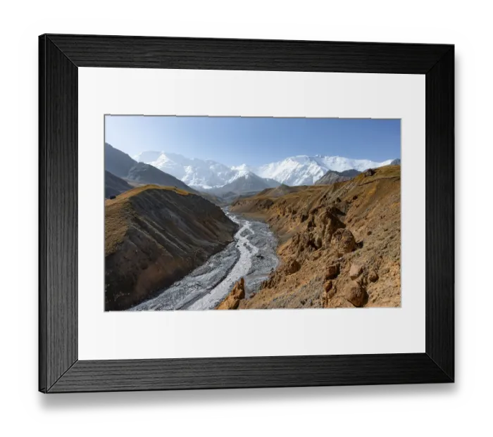 Framed Print : Achik Tash river, Achik Tash valley with rock formations