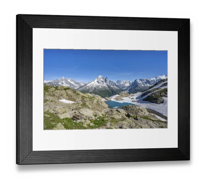 Framed Print : Mountain landscape with mountain lake Lac Blanc