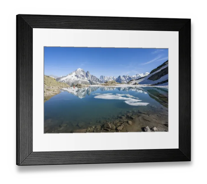 Framed Print : Mountain landscape with mountain lake and ice floe Framed Print : Mountain landscape with mountain lake and ice floe