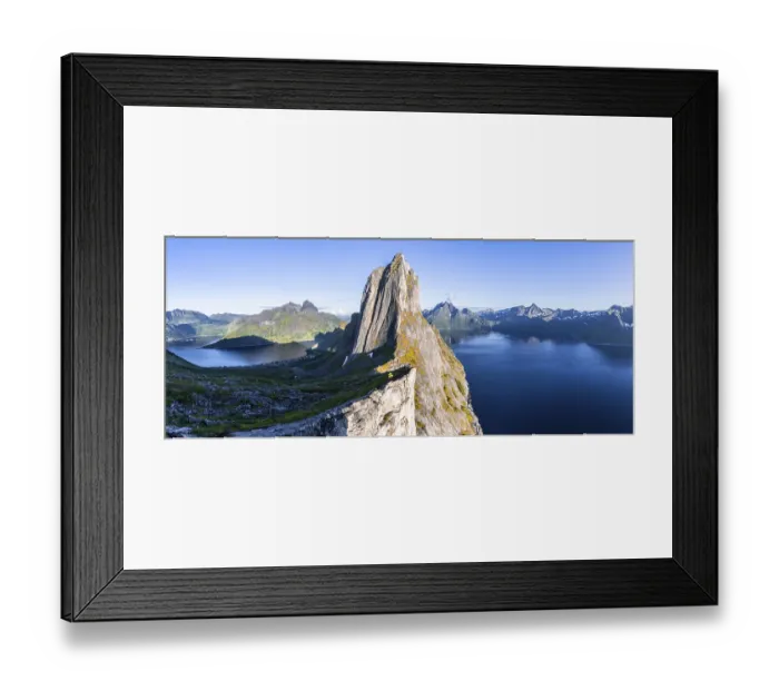 Framed Print : Steep mountain Segla, fjord Mefjorden with mountains Framed Print : Steep mountain Segla, fjord Mefjorden with mountains