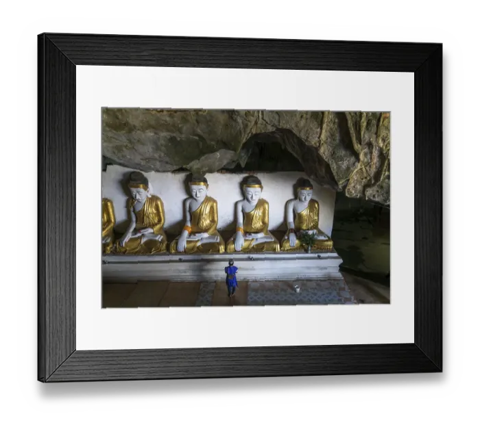 Framed Print : Buddha statues in the Kawgun Cave