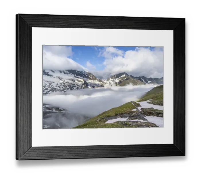 Framed Print : Mountain panorama with high fog in the valley Framed Print : Mountain panorama with high fog in the valley